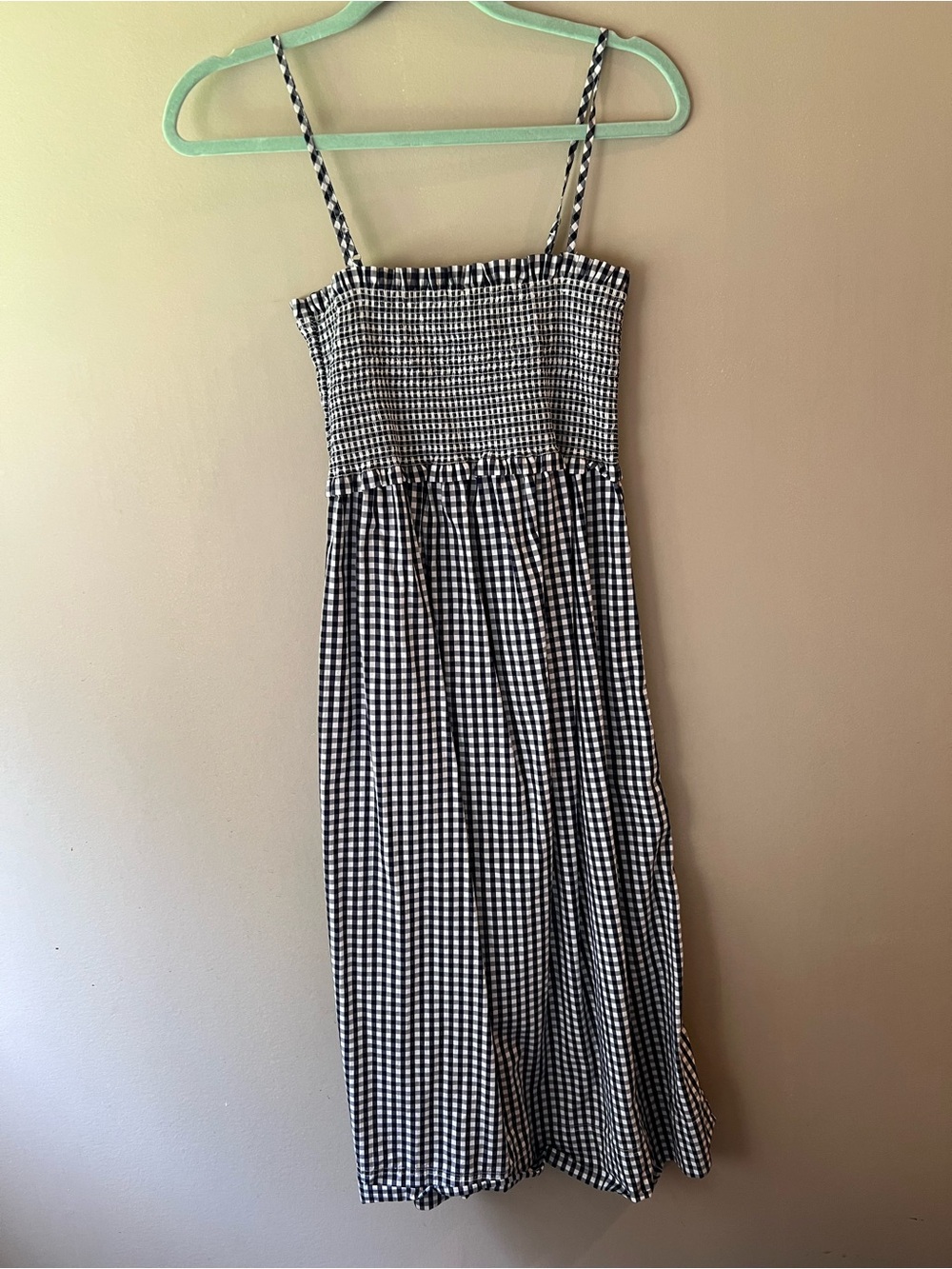 J. Crew Navy & White Gingham Smocked Midi Dress Size XS